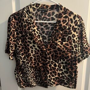 Kendall & Kylie Brown Leopard Cropped Button Down